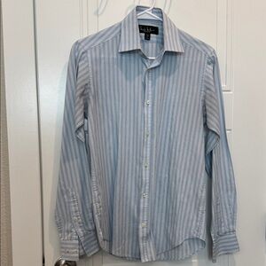Nicole Miller Blue and White Striped Men's Dress Shirt